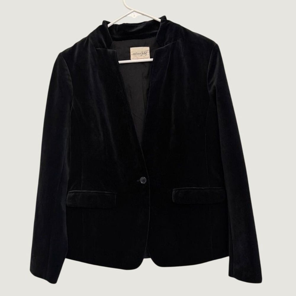 Maison Jules Blazer 8 Velvet Single Button Stand Collar Black Jacket